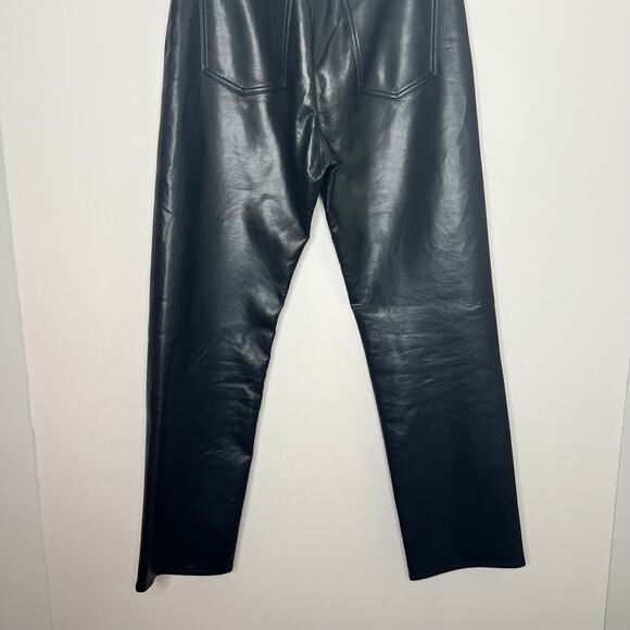 AGOLDE 90`s Pinch Waist Recycled Leather Straight Leg Black Womens Size 28 - Picture 9 of 16